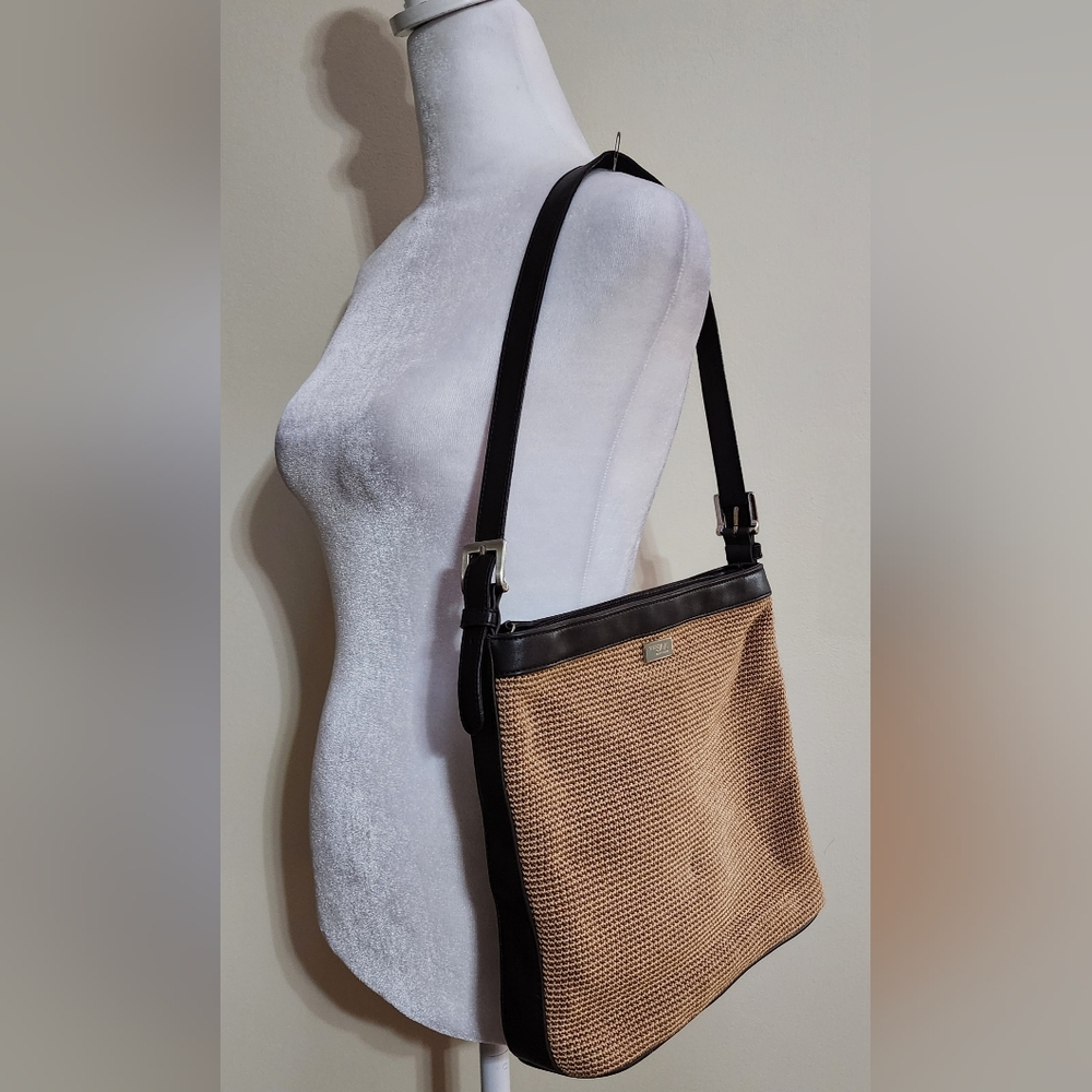 The Sak Elliott Lucca Shoulder Bag Brown Crochet Women's Purse Leather Trimmed - Picture 2 of 14